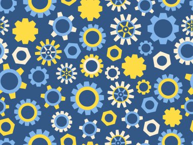 Steampunk ve atompunk tarzında kusursuz dişli deseni. Tırtıklı detaylar, geometrik şekiller. Duvar kağıtları, afişler ve posterler için tasarım. Vektör illüstrasyonu