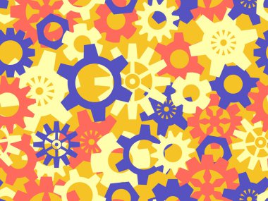 Steampunk ve atompunk tarzında kusursuz dişli deseni. Tırtıklı detaylar, geometrik şekiller. Duvar kağıtları, afişler ve posterler için tasarım. Vektör illüstrasyonu