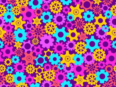 Steampunk ve atompunk tarzında kusursuz dişli deseni. Vitesli parçalar, fındıklar ve geometrik şekillerin dişlileri. Duvar kağıtları, afişler ve posterler tasarla. Vektör illüstrasyonu