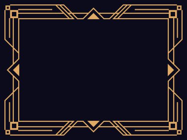 Art deco çerçeve. Klasik doğrusal sınır. Davetiyeler, broşürler ve tebrik kartları için bir şablon tasarla. Geometrik altın çerçeveli. 1920 'lerin tarzı - 1930' lar. Vektör illüstrasyonu