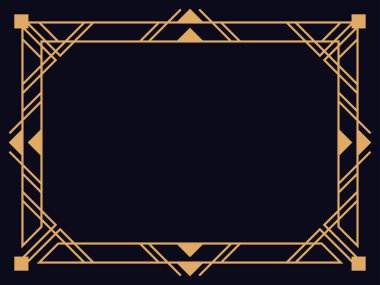 Art deco çerçeve. Klasik doğrusal sınır. Davetiyeler, broşürler ve tebrik kartları için bir şablon tasarla. Geometrik altın çerçeveli. 1920 'lerin tarzı - 1930' lar. Vektör illüstrasyonu