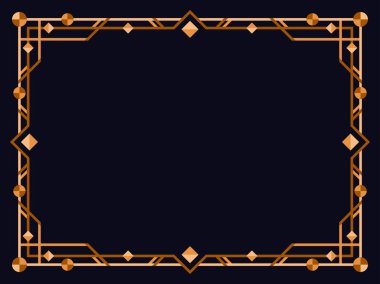 Art deco çerçeve. Klasik doğrusal sınır. Davetiyeler, broşürler ve tebrik kartları için bir şablon tasarla. Geometrik altın çerçeveli. 1920 'lerin tarzı - 1930' lar. Vektör illüstrasyonu