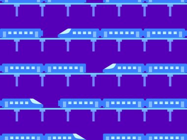 Trenler sorunsuz çalışıyor. Demiryolu yolu, demiryolu taşımacılığı. Tren vagonları. Duvar kağıtları, ambalajlar, kapaklar, afişler ve posterler için tasarım. Vektör illüstrasyonu