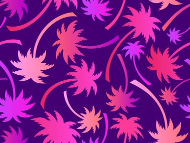 Palmiye ağaçları pürüzsüz. Renkli palmiye ağaçları. Tropikal palmiye desenli bir arka plan. Yaz zamanı. Duvar kağıtları, afişler ve promosyon ürünleri için tasarım. Vektör illüstrasyonu