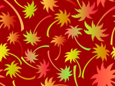 Palmiye ağaçları pürüzsüz. Renkli palmiye ağaçları. Tropikal palmiye desenli bir arka plan. Yaz zamanı. Duvar kağıtları, afişler ve promosyon ürünleri için tasarım. Vektör illüstrasyonu