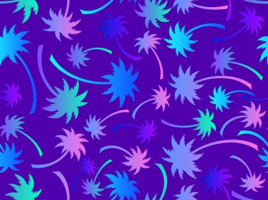 Palmiye ağaçları pürüzsüz. Renkli palmiye ağaçları. Tropikal palmiye desenli bir arka plan. Yaz zamanı. Duvar kağıtları, afişler ve promosyon ürünleri için tasarım. Vektör illüstrasyonu