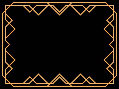 Art deco çerçeve. Klasik doğrusal sınır. Davetiyeler, broşürler ve tebrik kartları için bir şablon tasarla. Geometrik altın çerçeveli. 1920 'lerin tarzı - 1930' lar. Vektör illüstrasyonu