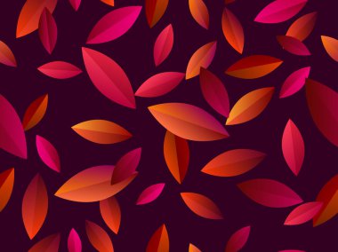 Sonbahar yaprakları farklı renklerde. Yaprakları olan güzel bir sonbahar arka planı. Kasım yaprakları portakal kırmızısı yapraklardan düşer. Duvar kağıtları, afişler, kapaklar ve afişler için tasarım. Vektör illüstrasyonu