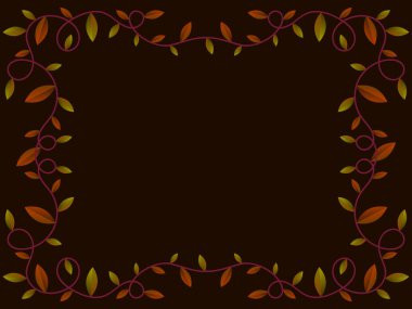 Yaprakları yeşil ve turuncu olan sonbahar çerçevesi. Yaprakları ve yazı için yeri olan güzel bir sonbahar çerçevesi, Kasım yaprakları düşer. Tebrik kartları, el ilanları ve posterler için tasarım. Vektör illüstrasyonu