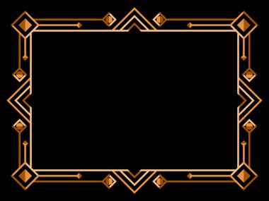 Art deco çerçeve. Klasik doğrusal sınır. Geometrik altın çerçeve sanat tarzında. Davetiyeler, broşürler ve tebrik kartları için bir şablon tasarla. Vektör illüstrasyonu