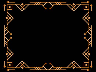 Art deco çerçeve. Klasik doğrusal sınır. Geometrik altın çerçeve sanat tarzında. Davetiyeler, broşürler ve tebrik kartları için bir şablon tasarla. Vektör illüstrasyonu