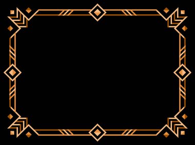 Art deco çerçeve. Klasik doğrusal sınır. Geometrik altın çerçeve sanat tarzında. Davetiyeler, broşürler ve tebrik kartları için bir şablon tasarla. Vektör illüstrasyonu