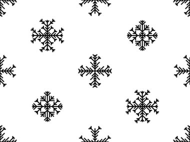 Kar taneleri pürüzsüz desenli. Beyaz zemin üzerinde siyah kar taneleri siluetleri. Duvar kağıtları, ambalajlar ve kapaklar için farklı şekillerde Geometrik kar taneleri. Vektör illüstrasyonu