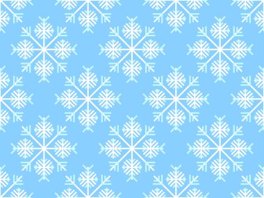 Kar taneleri pürüzsüz desenli. Kış arka planında farklı şekillerde geometrik kar taneleri var. Ambalaj kağıdı, afiş ve poster için Noel ve Yeni Yıl tasarımı. Vektör illüstrasyonu