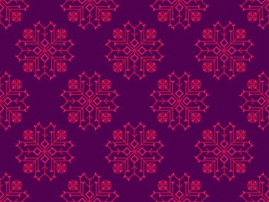 Kar taneleri pürüzsüz desenli. Kış arka planında farklı şekillerde geometrik kar taneleri var. Ambalaj kağıdı, afiş ve poster için Noel ve Yeni Yıl tasarımı. Vektör illüstrasyonu