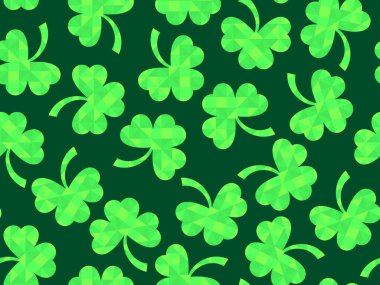 Yeşil yonca Aziz Patrick Günü için kusursuz desen bırakır. Yonca yonca iyi şansın sembolüdür. Promosyon ürünleri, kartpostallar ve basılı yayınlar için tasarım. Vektör illüstrasyonu