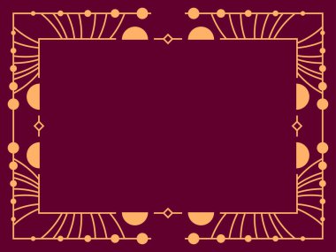 Bordo bir arka planda altın çizgilerin geometrik çerçevesi. Doğrusal sınır. Metinler, davetiyeler, el ilanları ve tebrik kartları için alanı olan geometrik çerçevenin doğrusal tasarımı. Vektör illüstrasyonu