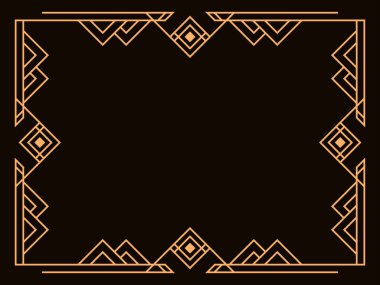 Art deco çerçeve. Klasik doğrusal sınır. Davetiyeler, broşürler ve tebrik kartları için bir şablon tasarla. Geometrik altın çerçeveli. 1920 'lerin tarzı - 1930' lar. Vektör illüstrasyonu