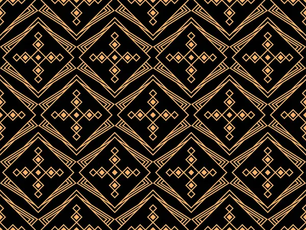 Çizgi sanatı tarzında geometrik kusursuz desen. Siyah arka planda altın çizgilerin Art deco geometrik deseni. Klasik doğrusal stil. Duvar kağıtları, ambalajlar ve afişler için tasarım. Vektör illüstrasyonu