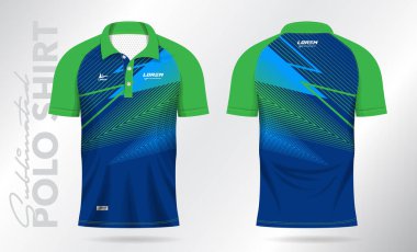 Badminton forması, tenis, futbol, futbol ya da spor üniforması için mavi süblimleşen Polo Shirt şablon tasarımı