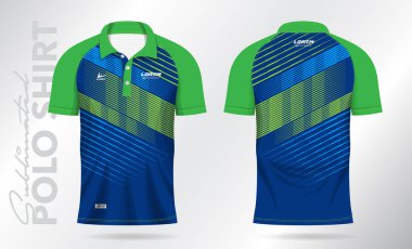 Badminton forması, tenis, futbol, futbol ya da spor üniforması için mavi süblimleşen Polo Shirt şablon tasarımı