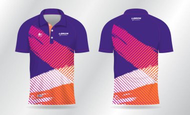 Badminton forması, tenis, futbol, futbol ya da spor üniforması için süblimleşen mavi ve turuncu polo şablon tasarımı