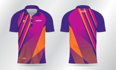 Badminton forması, tenis, futbol, futbol ya da spor üniforması için süblimleşen mavi ve turuncu polo şablon tasarımı