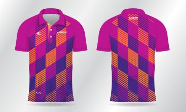 Badminton forması, tenis, futbol, futbol ya da spor üniforması için süblimleşen mavi ve turuncu polo şablon tasarımı