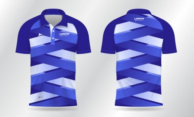 Badminton forması, tenis, futbol, futbol ya da spor üniforması için mavi polo gömlek modelleme şablonu