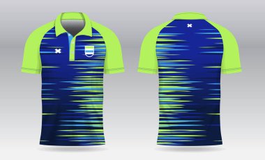 Mavi açık yeşil polo forma badminton tenis futbolu ya da spor üniforması için şablon tasarımı