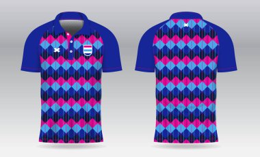 Badminton tenis futbolu ya da spor üniforması için mavi polo forma şablonu tasarımı