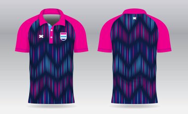 Badminton tenis futbolu ya da spor üniforması için mavi polo forma şablonu tasarımı