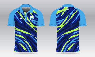 Mavi açık yeşil polo forma badminton tenis futbolu ya da spor üniforması için şablon tasarımı