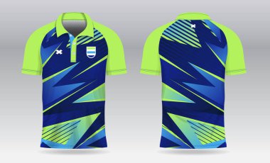 Mavi açık yeşil polo forma badminton tenis futbolu ya da spor üniforması için şablon tasarımı
