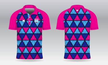 Badminton tenis futbolu ya da spor üniforması için mavi polo forma şablonu tasarımı