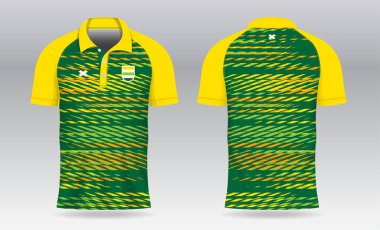 Süblimleşme yeşil ve sarı polo tişört badminton forma forması futbol ya da spor forması için tasarım