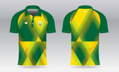 Süblimleşme yeşil ve sarı polo tişört badminton forma forması futbol ya da spor forması için tasarım