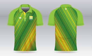 Süblimleşme yeşil ve sarı polo tişört badminton forma forması futbol ya da spor forması için tasarım