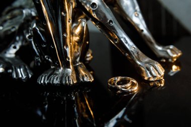 İki altın alyans karanlıkta izole, alyans arka plan konsepti