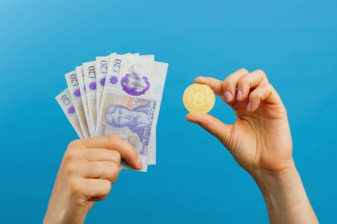Close up woman's hands with money British pounds. Business and Finances concept. British pounds cash money