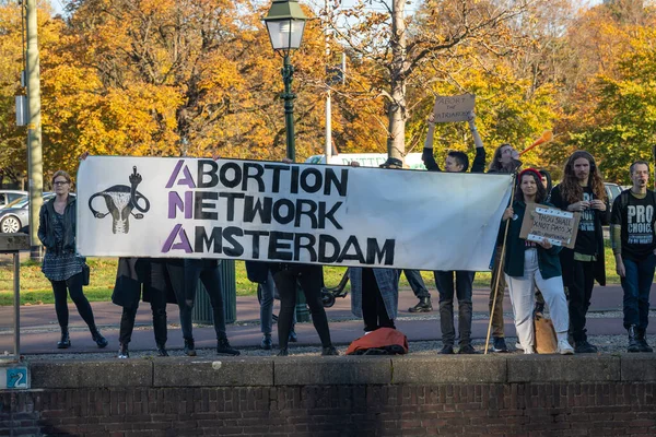 Den Haag Zuid Holland Nederland 2022 Demonstranten Met Bord Abortus — Stockfoto