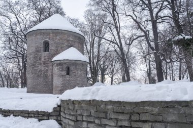 Kışın Polonya 'nın Cieszyn kentindeki Castle Hill' deki Saint Nicolas Rotunda.