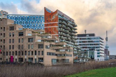 Cityscape of Amsterdam Zuidas, new, rapidly developing business district with many examples of  modern, futuristic architecture