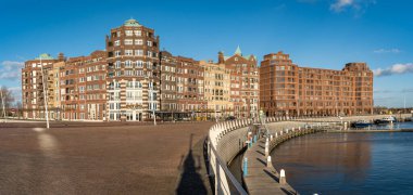 Lelystad, Province Flevoland, The Netherlands, 25.02.2023, Cityscape of Lelystad, view of Marina and buildings at Bataviahaven