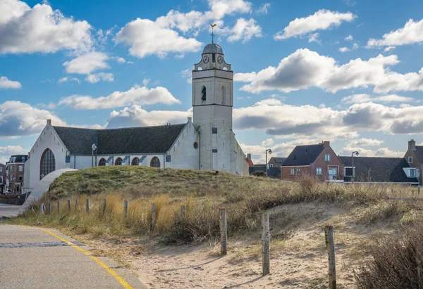 Igreja Branca Estância Balnear Katwijk Aan Zee Holanda Sul Vista — Fotografia de Stock