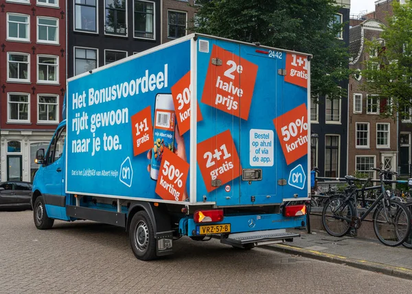 Amsterdam Niederlande 2023 Lieferwagen Der Holländischen Supermarktkette Albert Heijn — Stockfoto