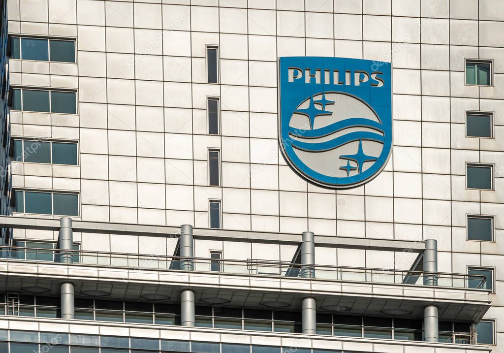 Amsterdam, The Netherlands, 29.09.2023, Logo of Royal Philips, a dutch multinational conglomerate corporation headquartered in Amsterdam
