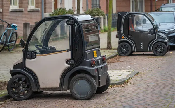 Amesterdão Países Baixos 2023 Micro Carro Eléctrico Dois Lugares Biro — Fotografia de Stock