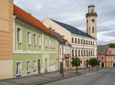 Cityscape of Klasterec nad Ohri, view of the main square with the historical town hall tower clipart