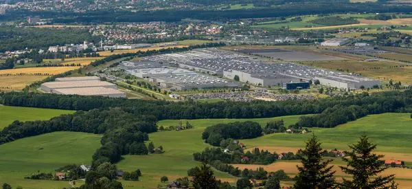 stock image Vysni Lhoty, Czech Republic, 04.07.2024, Manufacturing plant of Hyundai Motor Europe at czech village of Noovice seen from the Beskid mountains